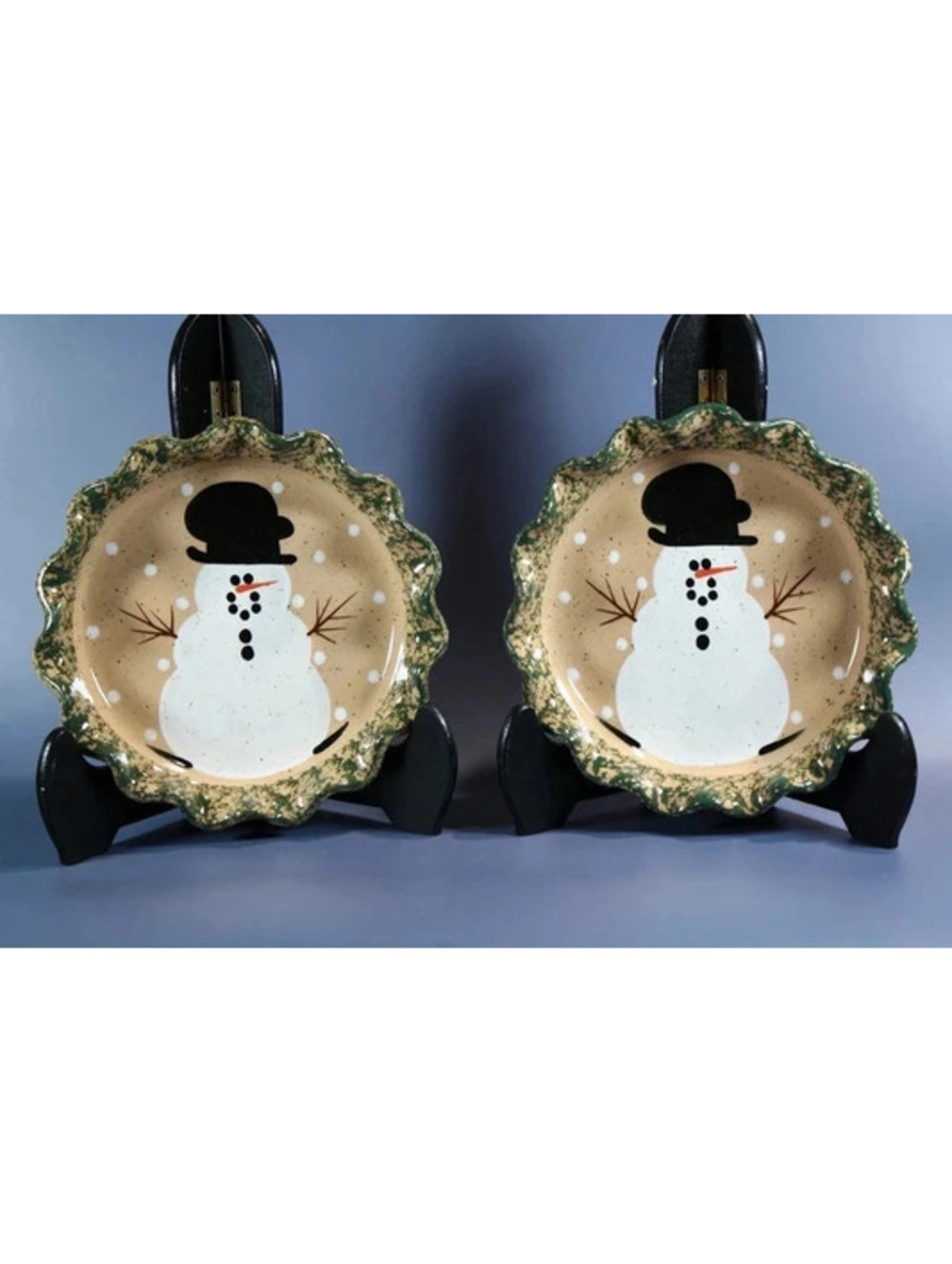 Vintage 1996 Three Rivers Pottery Snowman Dessert Plates – Set of 2